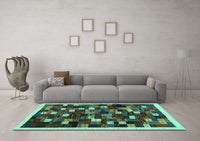 Machine Washable Abstract Turquoise Contemporary Rug, wshcon1539turq