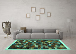 Machine Washable Abstract Turquoise Contemporary Area Rugs in a Living Room,, wshcon1539turq