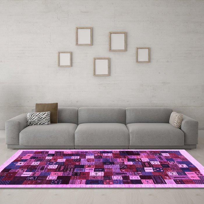 Machine Washable Abstract Purple Contemporary Area Rugs in a Living Room, wshcon1539pur
