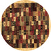 Round Abstract Brown Contemporary Rug, con1539brn