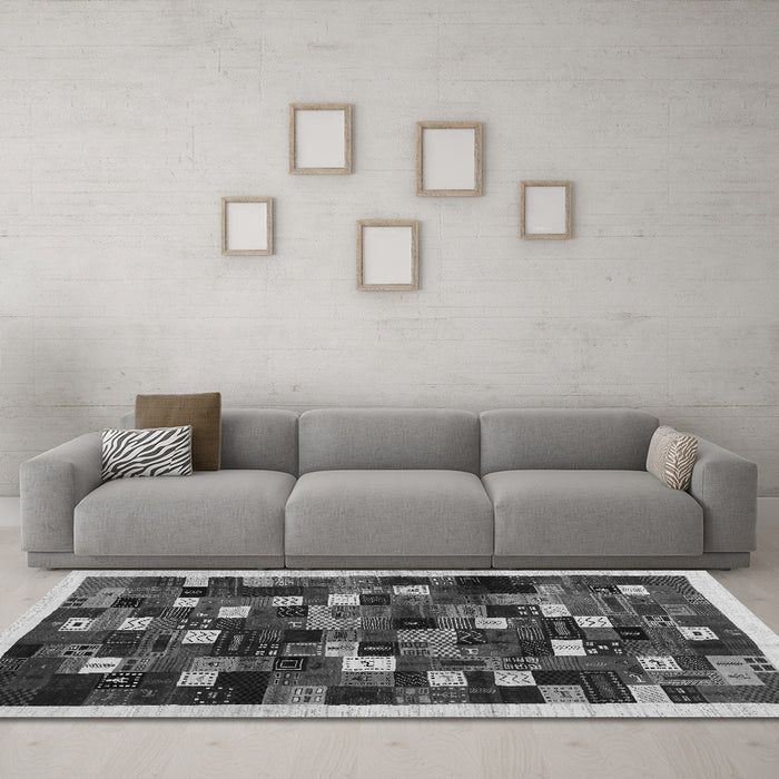 Machine Washable Abstract Gray Contemporary Rug in a Living Room,, wshcon1539gry