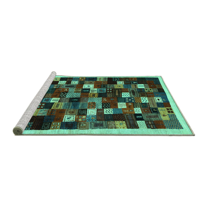 Sideview of Machine Washable Abstract Turquoise Contemporary Area Rugs, wshcon1539turq