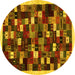 Round Machine Washable Abstract Yellow Contemporary Rug, wshcon1539yw