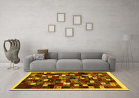 Machine Washable Abstract Yellow Contemporary Rug, wshcon1539yw