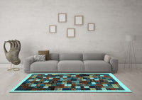 Machine Washable Abstract Light Blue Contemporary Rug, wshcon1539lblu