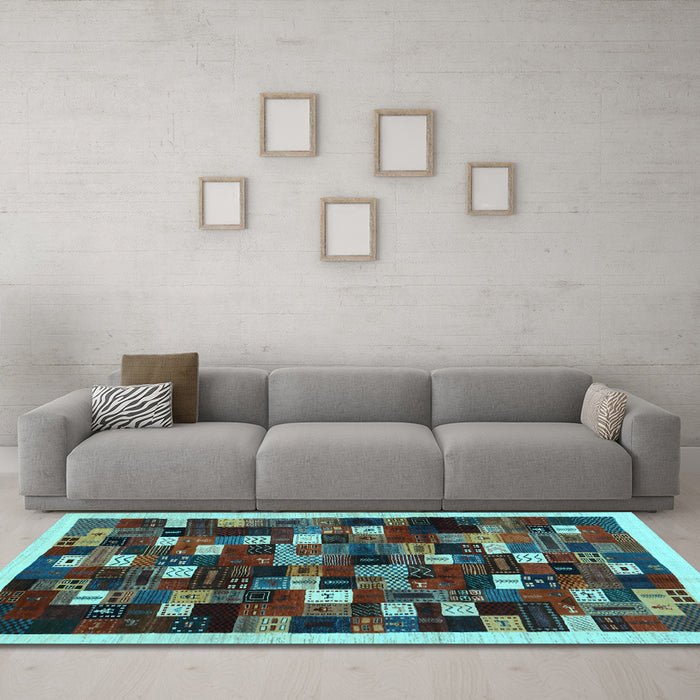 Machine Washable Abstract Light Blue Contemporary Rug in a Living Room, wshcon1539lblu