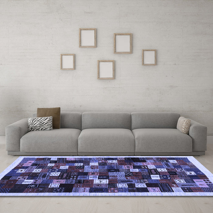 Machine Washable Abstract Blue Contemporary Rug in a Living Room, wshcon1539blu