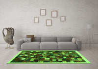 Machine Washable Abstract Green Contemporary Rug, wshcon1539grn