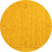 Round Machine Washable Abstract Yellow Contemporary Rug, wshcon153yw