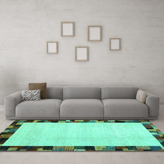 Machine Washable Solid Turquoise Modern Area Rugs in a Living Room,, wshcon1540turq