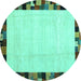 Round Machine Washable Solid Turquoise Modern Area Rugs, wshcon1540turq