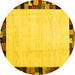 Round Machine Washable Solid Yellow Modern Rug, wshcon1540yw