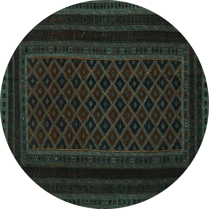 Round Abstract Turquoise Contemporary Rug, con1541turq