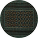 Round Abstract Turquoise Contemporary Rug, con1541turq