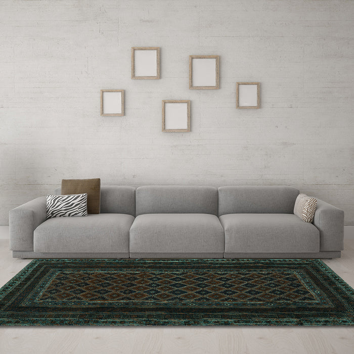Machine Washable Abstract Turquoise Contemporary Area Rugs in a Living Room,, wshcon1541turq