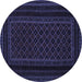 Round Abstract Blue Contemporary Rug, con1541blu