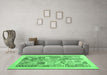 Machine Washable Abstract Emerald Green Contemporary Area Rugs in a Living Room,, wshcon1542emgrn