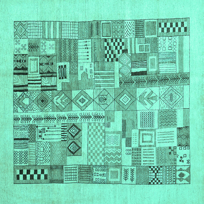 Square Abstract Turquoise Contemporary Rug, con1542turq