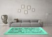 Machine Washable Abstract Turquoise Contemporary Area Rugs in a Living Room,, wshcon1542turq