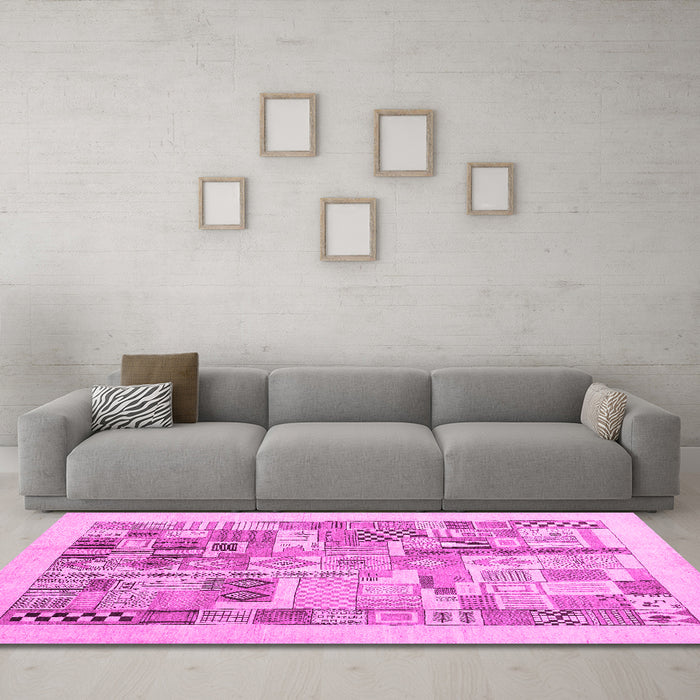 Machine Washable Abstract Pink Contemporary Rug in a Living Room, wshcon1542pnk