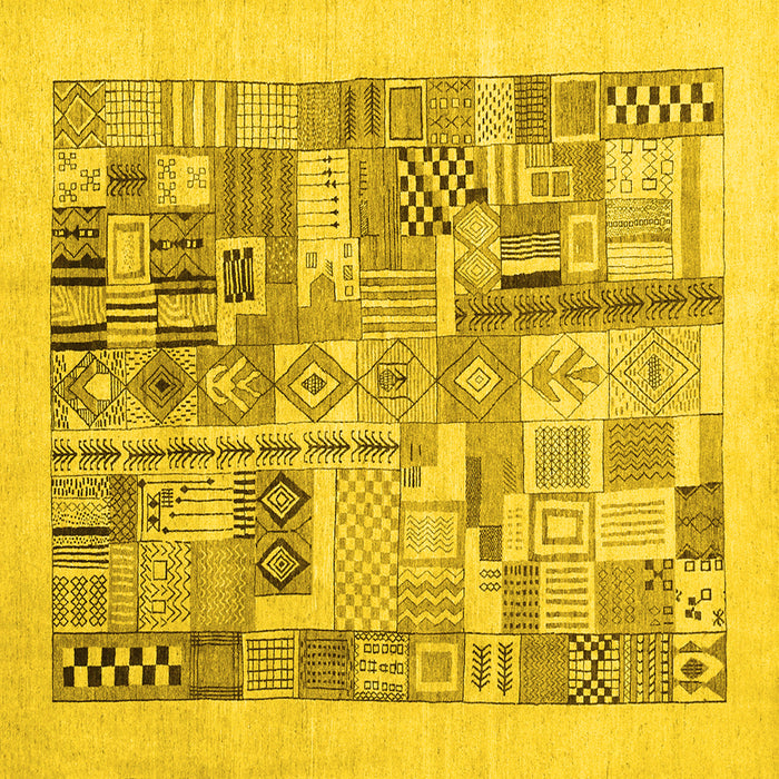 Square Machine Washable Abstract Yellow Contemporary Rug, wshcon1542yw