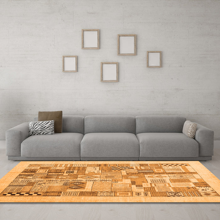 Machine Washable Abstract Orange Contemporary Area Rugs in a Living Room, wshcon1542org