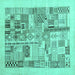 Square Machine Washable Abstract Turquoise Contemporary Area Rugs, wshcon1542turq