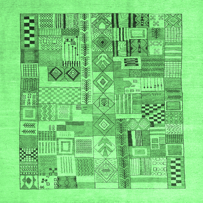 Square Machine Washable Abstract Emerald Green Contemporary Area Rugs, wshcon1542emgrn