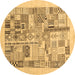 Round Machine Washable Abstract Brown Contemporary Rug, wshcon1542brn