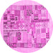 Round Machine Washable Abstract Pink Contemporary Rug, wshcon1542pnk