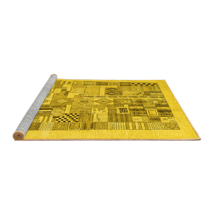 Sideview of Machine Washable Abstract Yellow Contemporary Rug, wshcon1542yw
