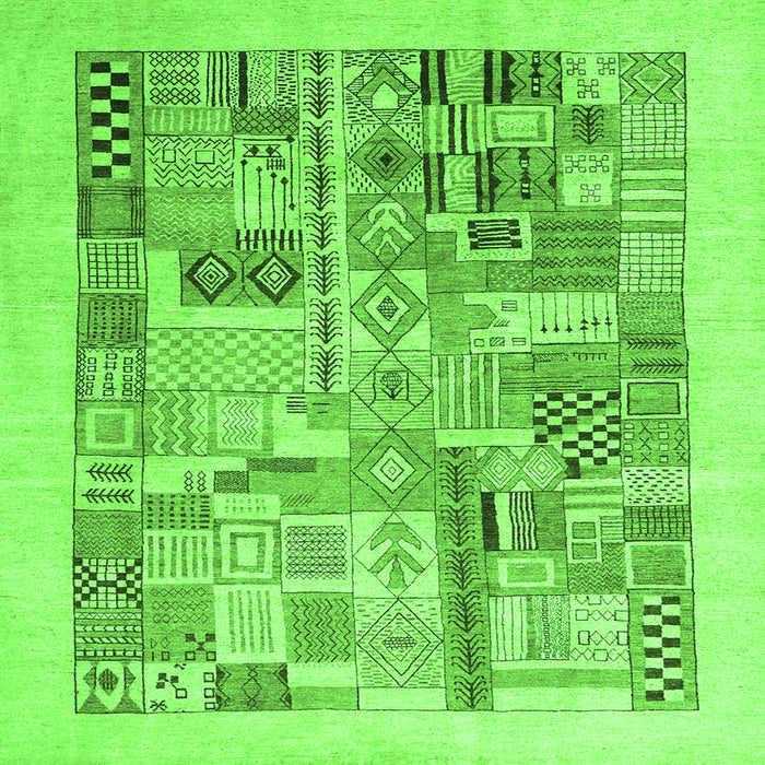 Round Machine Washable Abstract Green Contemporary Area Rugs, wshcon1542grn