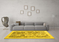 Machine Washable Abstract Yellow Contemporary Rug, wshcon1542yw