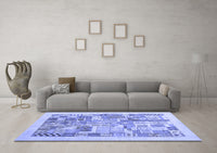 Machine Washable Abstract Blue Contemporary Rug, wshcon1542blu