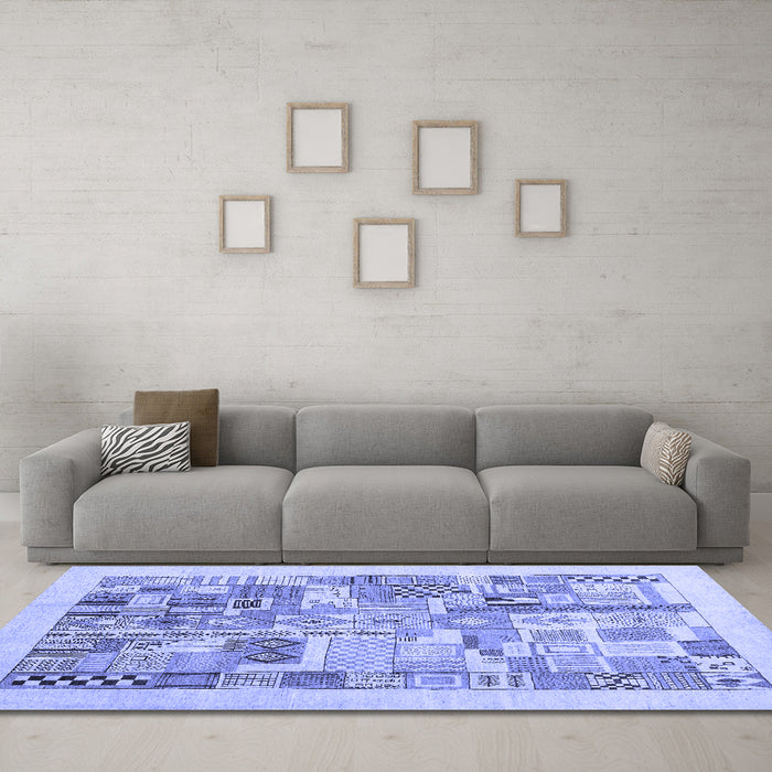 Machine Washable Abstract Blue Contemporary Rug in a Living Room, wshcon1542blu