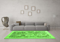 Machine Washable Abstract Green Contemporary Rug, wshcon1542grn