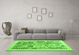 Machine Washable Abstract Green Contemporary Area Rugs in a Living Room,, wshcon1542grn