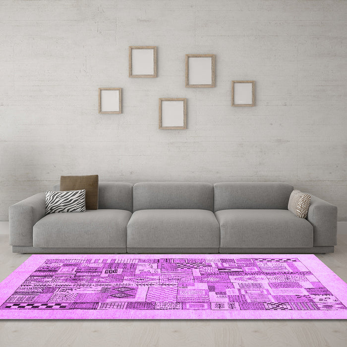 Machine Washable Abstract Purple Contemporary Area Rugs in a Living Room, wshcon1542pur