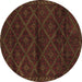 Round Abstract Brown Contemporary Rug, con1543brn