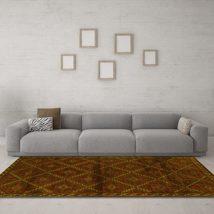 Machine Washable Abstract Yellow Contemporary Rug in a Living Room, wshcon1543yw