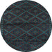 Round Machine Washable Abstract Light Blue Contemporary Rug, wshcon1543lblu