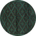 Round Machine Washable Abstract Turquoise Contemporary Area Rugs, wshcon1543turq