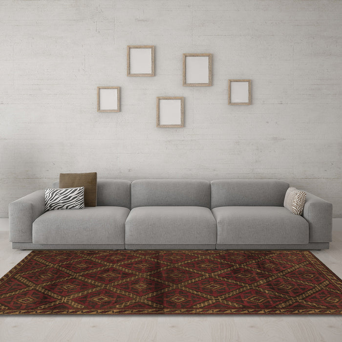 Machine Washable Abstract Brown Contemporary Rug in a Living Room,, wshcon1543brn