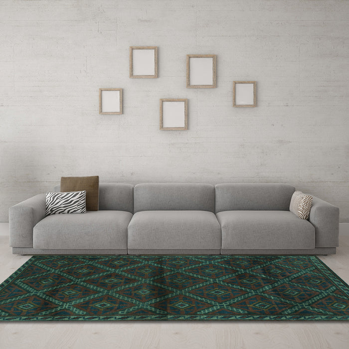 Machine Washable Abstract Turquoise Contemporary Area Rugs in a Living Room,, wshcon1543turq