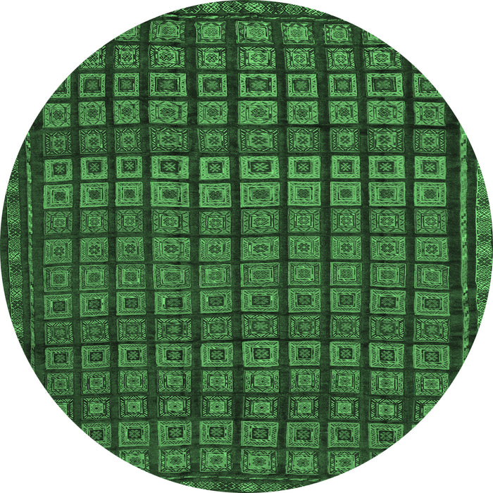 Round Machine Washable Abstract Emerald Green Contemporary Area Rugs, wshcon1544emgrn