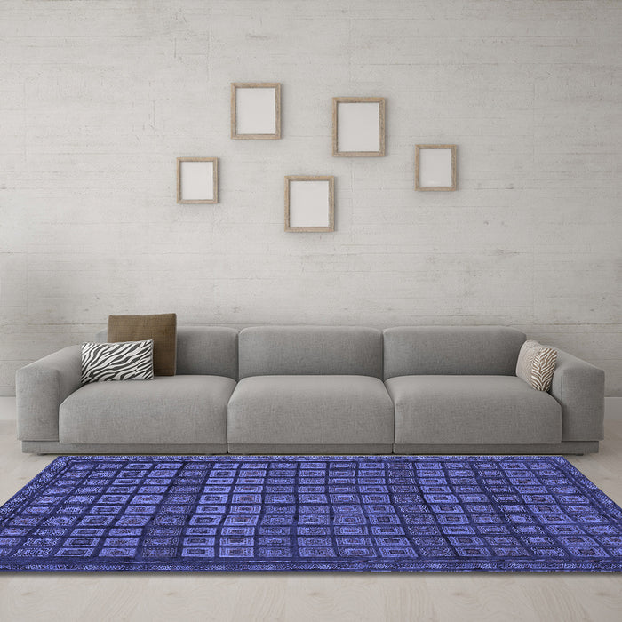 Machine Washable Abstract Blue Contemporary Rug in a Living Room, wshcon1544blu