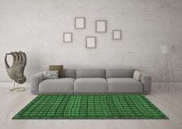 Machine Washable Abstract Emerald Green Contemporary Area Rugs in a Living Room,, wshcon1544emgrn