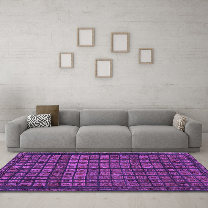 Machine Washable Abstract Purple Contemporary Area Rugs in a Living Room, wshcon1544pur