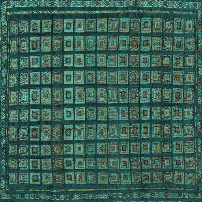 Square Machine Washable Abstract Turquoise Contemporary Area Rugs, wshcon1544turq