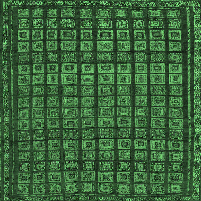 Square Machine Washable Abstract Emerald Green Contemporary Area Rugs, wshcon1544emgrn